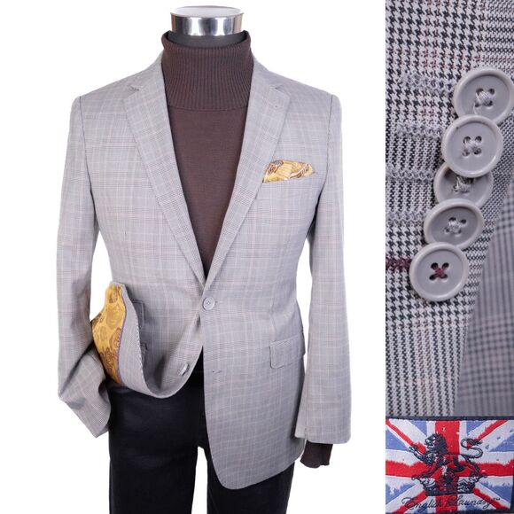 ENGLISH LAUNDRY Sport Coat Suit Jacket Blazer Sz 38S Windowpane Plain Gray EUC - Picture 1 of 16